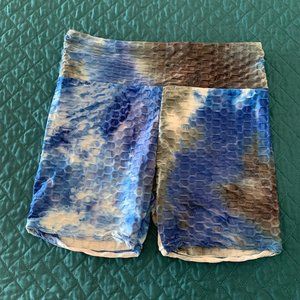 NWOT Women's Black, Blue & White Tie-Dye Biker Shorts (Large)